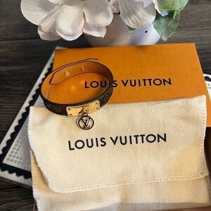 Louis Vuitton Gold LV Logo Monogram Leather Bracelet